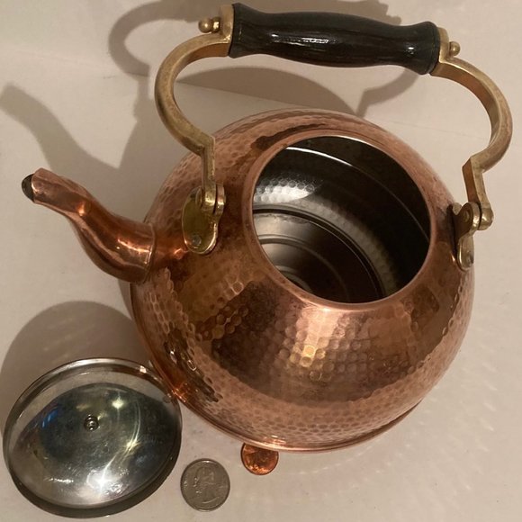 Vintage Metal Copper and Brass Teapot, Kettle - Picture 4 of 6